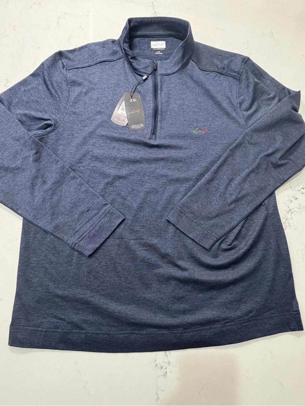Greg Norman Men's 1/4 Zip Pullover Size L Heather Navy Blue Long Sleeve NWT